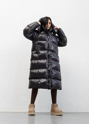 Пуховик жіночий вільного крою оверсайз, зі знімним капюшоном, сапфір