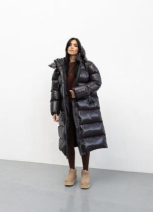 Пуховик жіночий вільного крою оверсайз, зі знімним капюшоном, сапфір