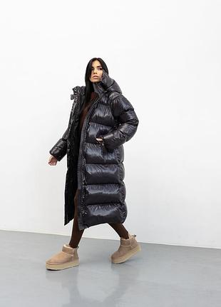 Пуховик жіночий вільного крою оверсайз, зі знімним капюшоном, сапфір