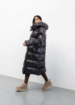 Пуховик жіночий вільного крою оверсайз, зі знімним капюшоном, сапфір