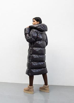 Пуховик жіночий вільного крою оверсайз, зі знімним капюшоном, сапфір