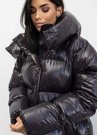 Пуховик жіночий вільного крою оверсайз, зі знімним капюшоном, сапфір