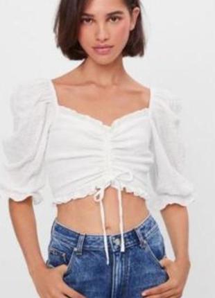 Трендовый белый топ с объёмными рукавами h&m блуза майка маечка
