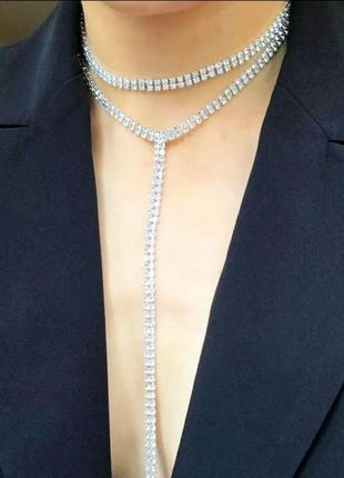 Чокер вечерний двойной серебро украшение ожерелье на шею