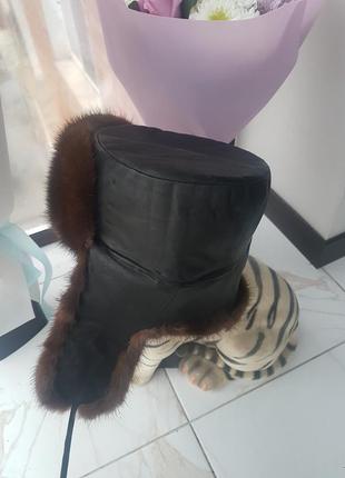 Шапка ушанка из норки и кожи cucci