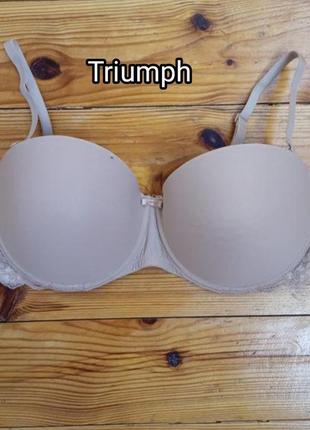Бежевый бюстгальтер triumph/ бюстгальтер телесного нюдового цвета/ бюстгальтер 80d/ бюстгальтер балконет1 фото
