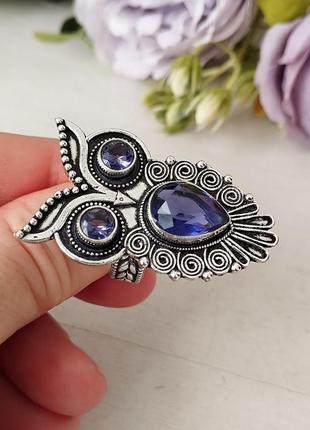 Сова 🦉💜 аметисти 💜 дорогоцінне кільце срібло натуральні камені