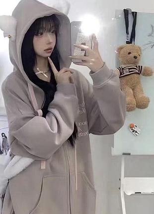 Стильне худі оверсайз із котячими вушками дзвіночками y2k kawaii, anime core,  harajuku style