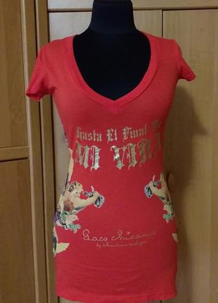 Christian audigier paco chicano женская футболка туника красная с графическим принтом