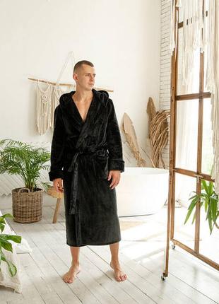 Черный мужской халат махровый халат