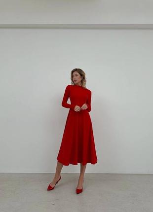 Изящное универсальное платье миди с длинными рукавами базовое платье на микродайвинге