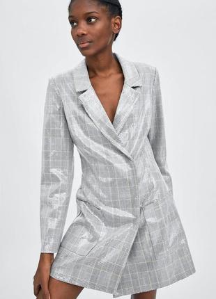 Платье - пиджак zara серебряное в пайетки для нового года