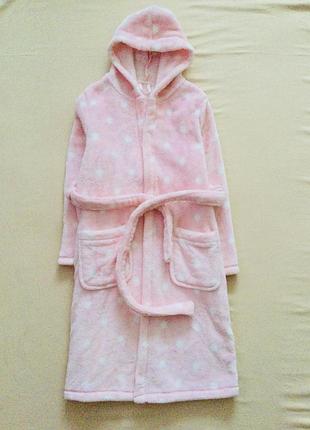 7-8 рок 128 зріст marks&spencer флісовий, махровий, пухнастий халат ніжно - рожевого кольору. теплий