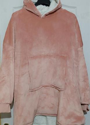 Флисовая теплая туника эскимоска пончо плед толстовка халат батал