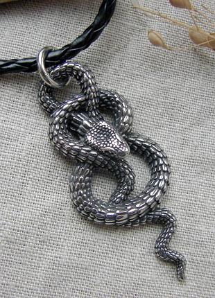 Кулон змея из нержавеющей стали крупная подвеска со змеями нержавеющая сталь цвет черненое серебро