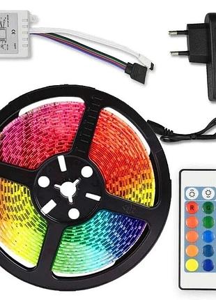 Светодиодная лента smd 5050rgb led 5 м ip65 с пультом и блоком питания 220v, 5м, лента светодиодная 5050
