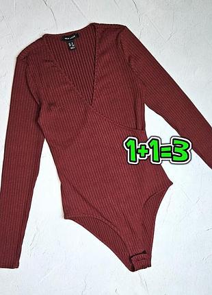 🎁1+1=3 базовый боди рубчик с длинным рукавом бордо new look, размер 44 - 46