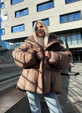 Зимовий дутий пуховик куртка оверсайз з лебяжим пухом