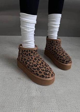 Угги ugg ultra mini platform ginger leopard suede