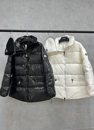 Глянцевая женская зимняя удлиненная куртка пуховик