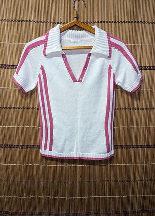 В'язана вінтажна кофта жилетка рожеві смужки adidas біла светр короткий рукав