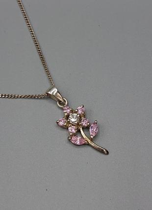 Серебряная подвеска цветок на серебряной цепочке