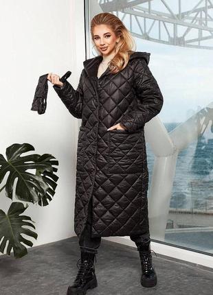 Стеганое пальто миди с капюшоном2 фото