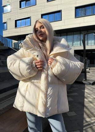 Зимовий дутий пуховик куртка оверсайз з лебяжим пухом