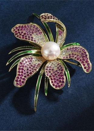 Брошка орхідея три кольори