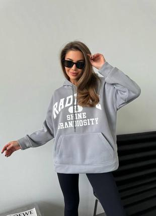 Худи женское оверсайз кофта с капюшоном толстовка с надписью стильная базовая длинная красная молочная серая графит