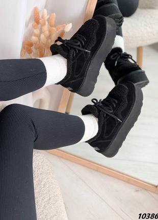 Уггі на шнурівці матеріал натуральна замша чорний зима еко хутро