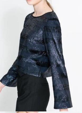 Блуза zara укороченная в пайетку праздничная