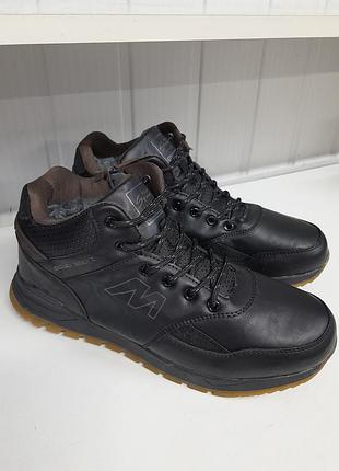 Ботинки мужские черные с коричневым зима на шнуровке и молнии в-6350. размеры:41,42,43,44,45,46