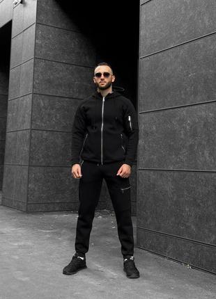 Зимовий спортивний костюм з начосом чорна кофта на змійці + чорні штани grand❄️