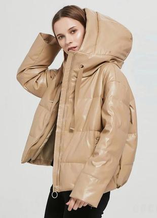 Куртка з екошкіри shein чорна і бєж xs s m