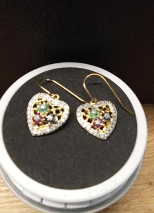 Сережки з натуральним камінням та діамантовою крихтою