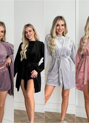 От s до 5xl пижама тройка с шортами,футболкой и халатом
