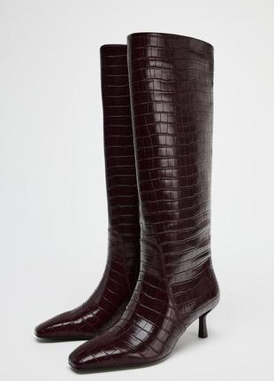 Сапоги женские бордовые с строчками zara new