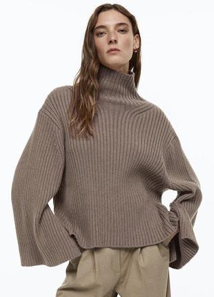 Темно-бежевий вовняний светр з розрізами світер мокко h&m свитер холодный беж свитер с разрезами шерстяной свитер