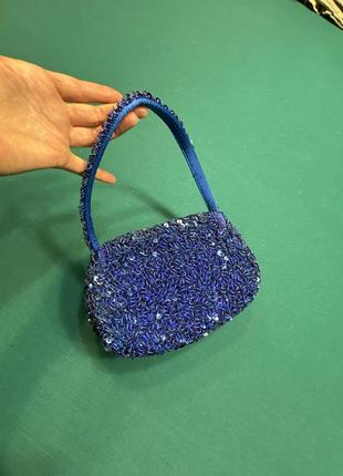 Сумка синього кольору з паєтками і бісером