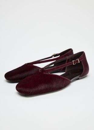 Кожаные балетки женские бордовые zara new