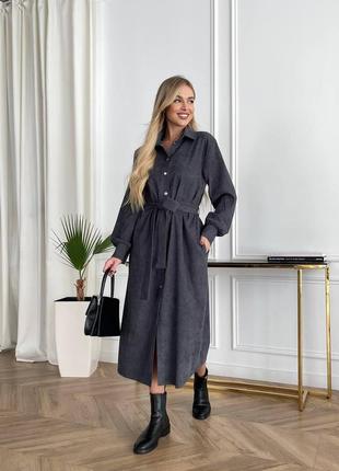 Вельветова сукня міді графіт