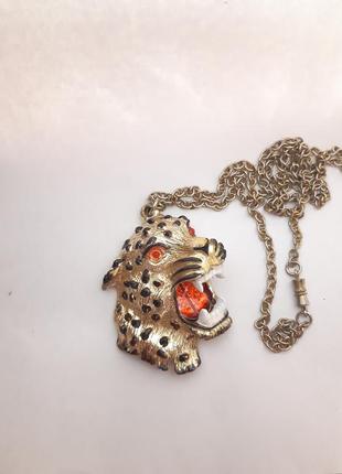 Подвеска кулон леопард гепард пантера, американский винтаж, bijoux cascio?,текстурный металл, позолота,
