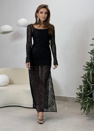 Сукня 🖤🎄 плаття максі з гіпюром, чорне платье вечернее, вечірня