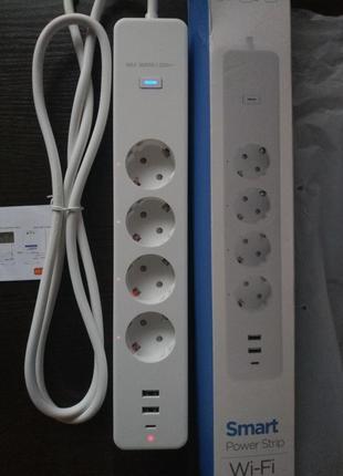 Умный удлинитель wifi, сетевой фильтр, usb, type c, смарт розетка, 1 м