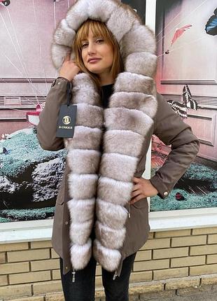 Женская чёрная натуральная парка