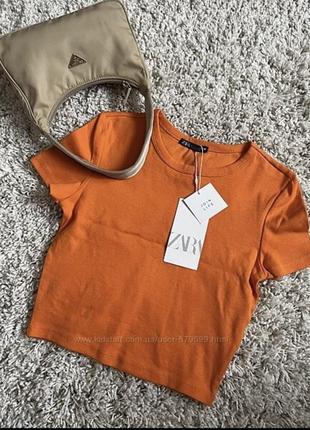 Кпоп топ футболка вкорочений по фігурі трикотажний оранжевий  zara 🔥🔥🔥