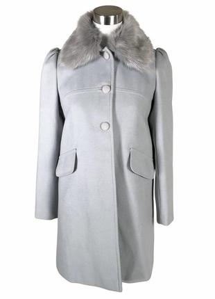 Пальто сіре з хутром штучним miss selfridge шикарне елегантне базове тепле осіннє весняне
