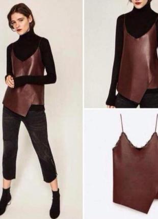 Кожаная майка с кружевом от zara