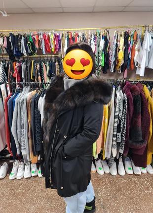 Женская чёрная натуральная парка5 фото